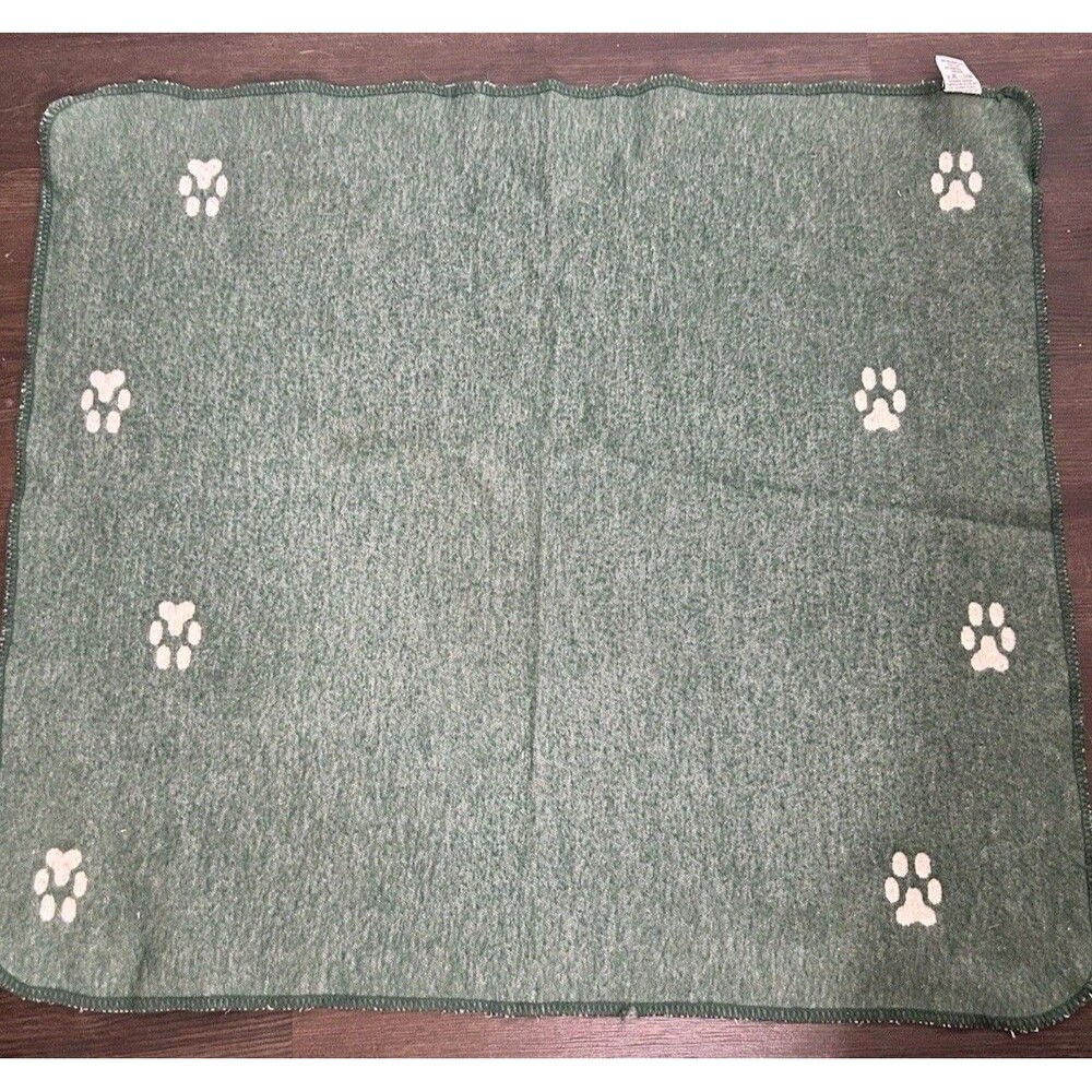 David Fussenegger Dog Blankie Square Lux Crate Blanket Green Paws Cotton 30x26